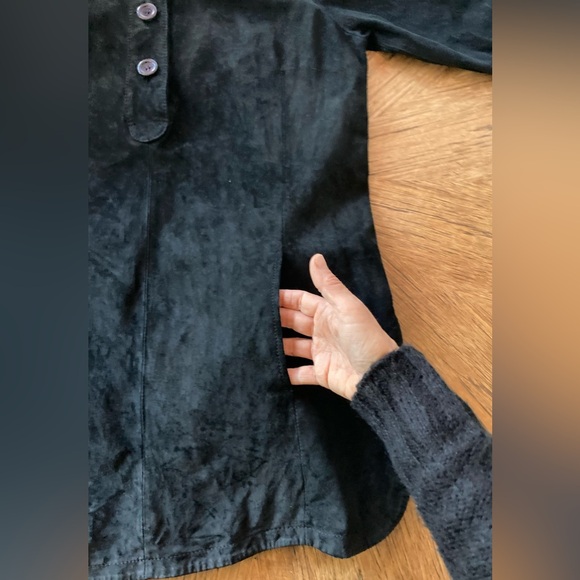 Tristan Black Suede Leather Button Down Jacket / Dress / Tunic / Shirt - Size L - Picture 6 of 12